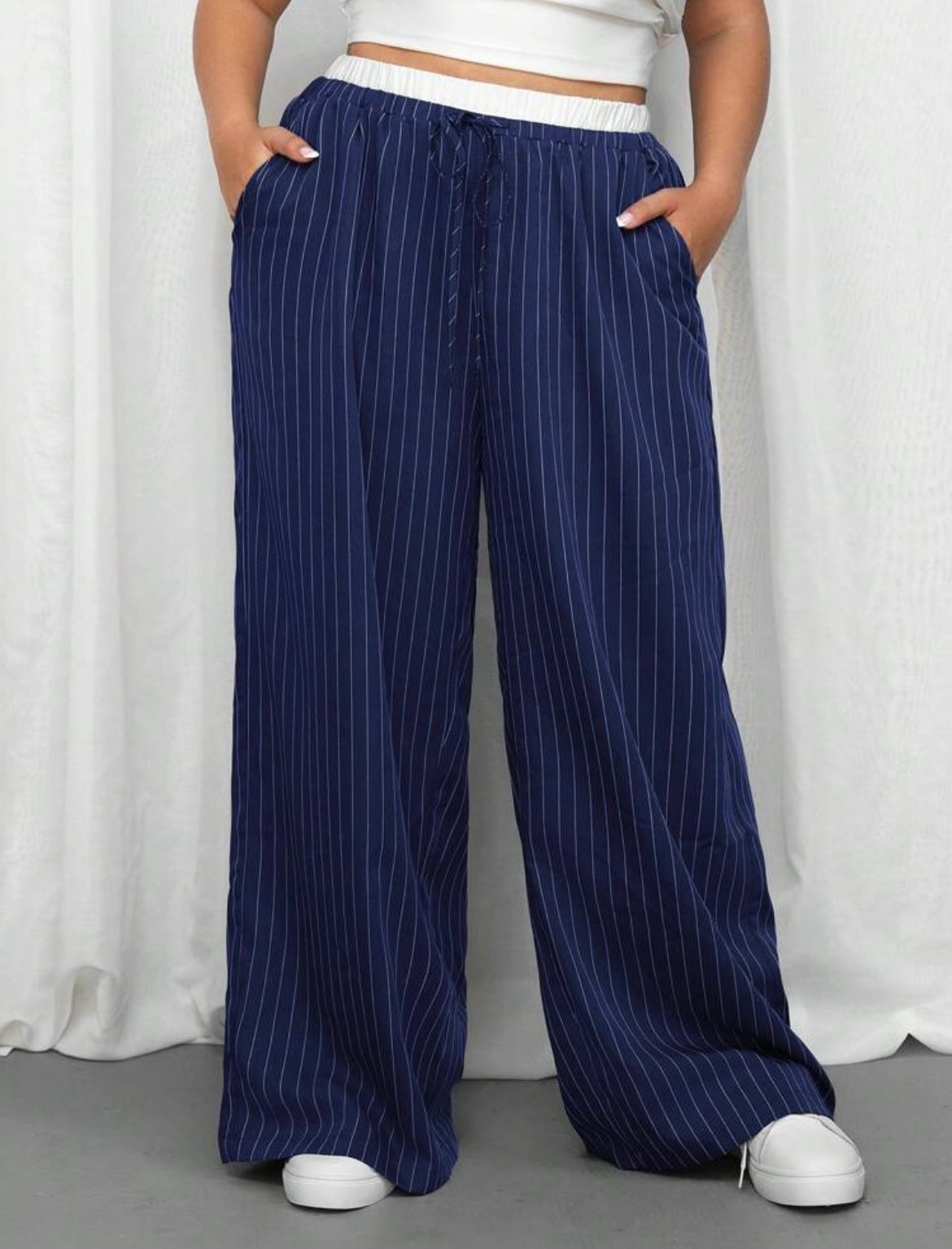 Stripped white waisted pants