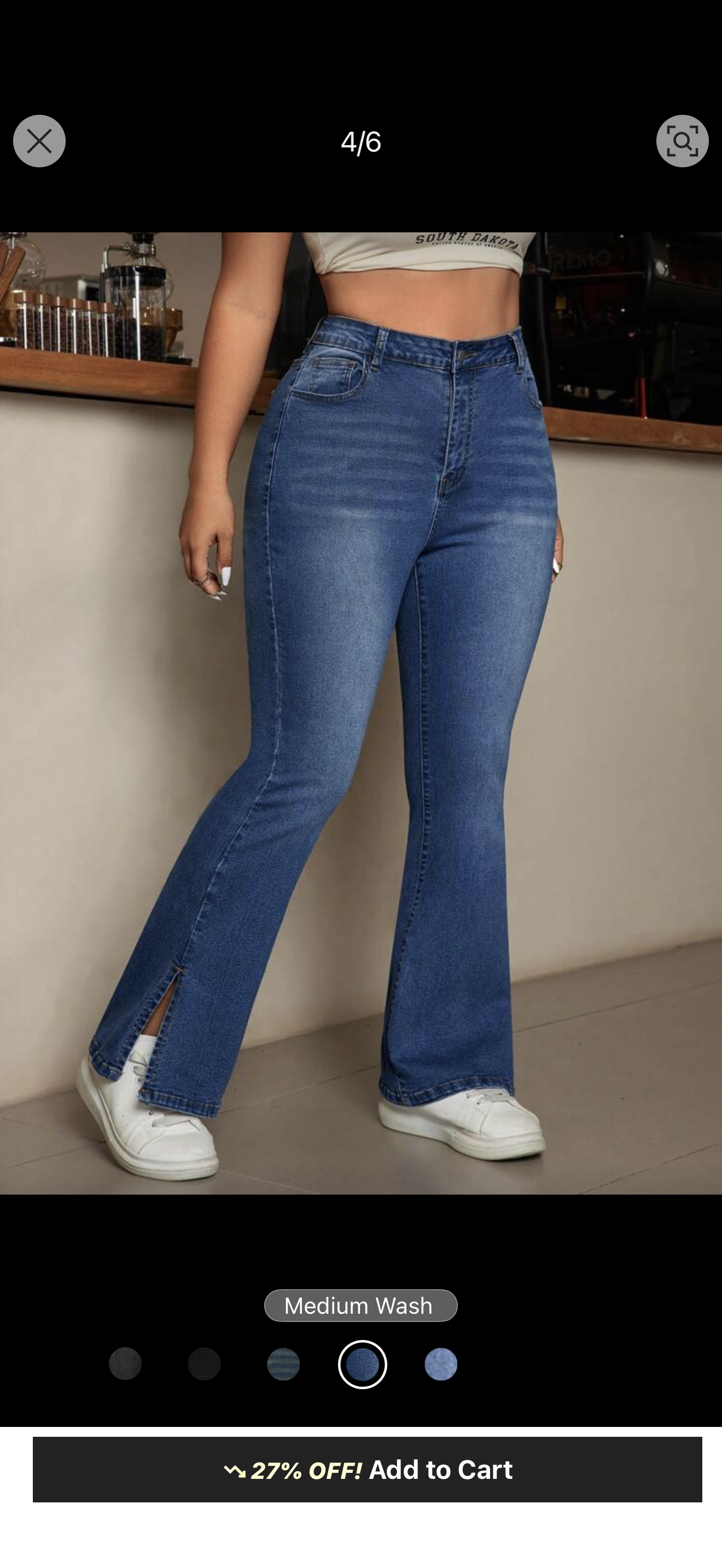 Flare denim side split pants