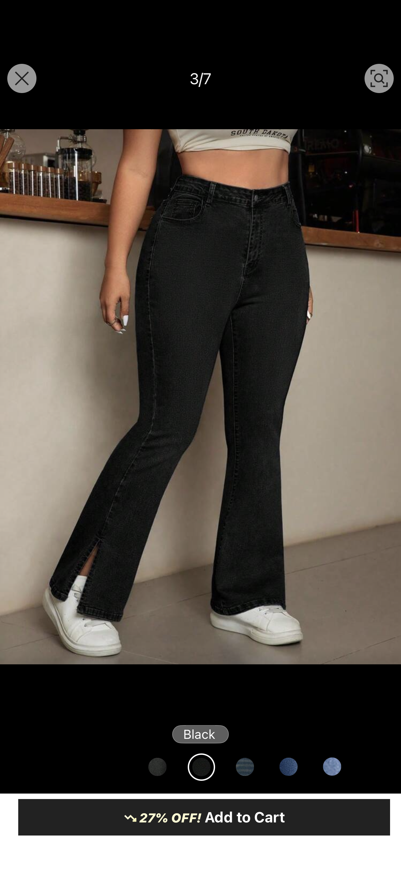 Flare denim side split pants